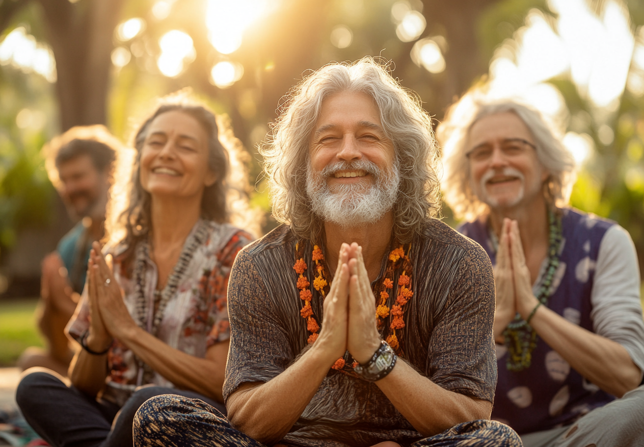 Старший чоловік практикує йогу